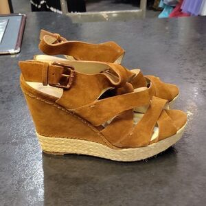 Michael Kors Tan Wedge Sandals with Strappy Design